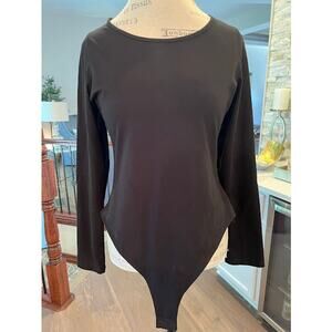 MANGOPOP Women's Crew Neck Long Sleeve Bodysuit Black Size XL EUC